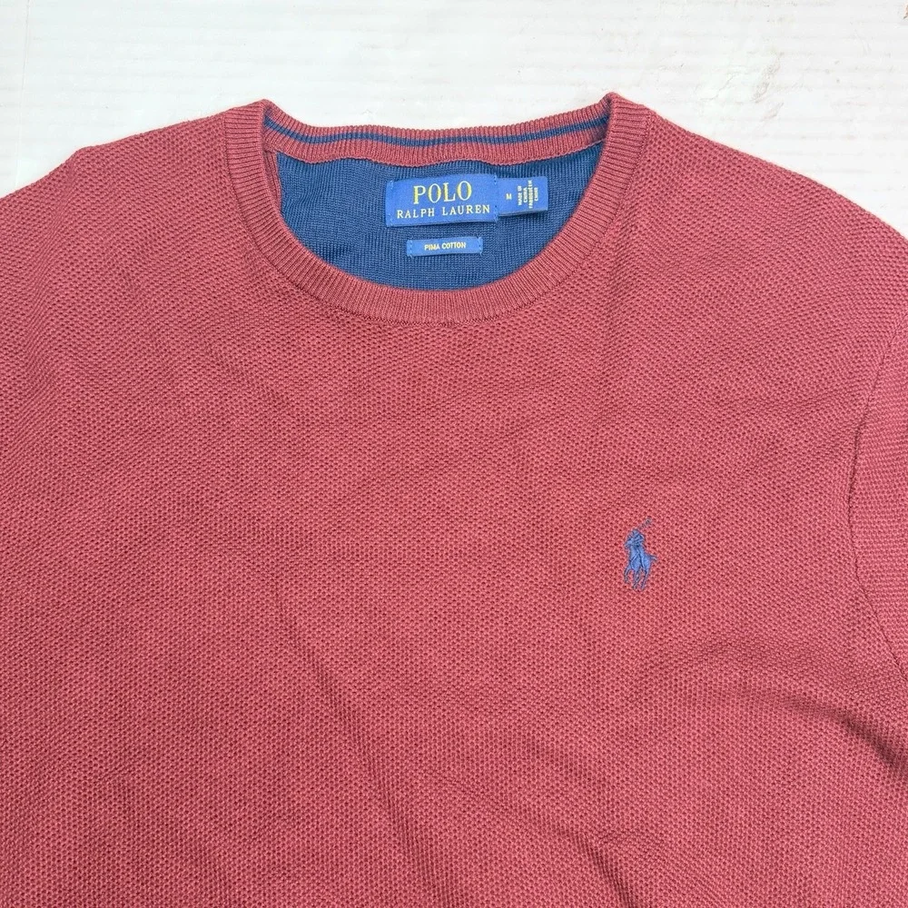 Polo Ralph Lauren Pima Cotton Textured Knit Crewneck Sweater Men's M Red